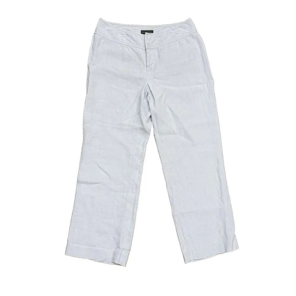 Banana Republic Crop Linen Pants Women’s Pale Blue Straight Flat Front Sz 6